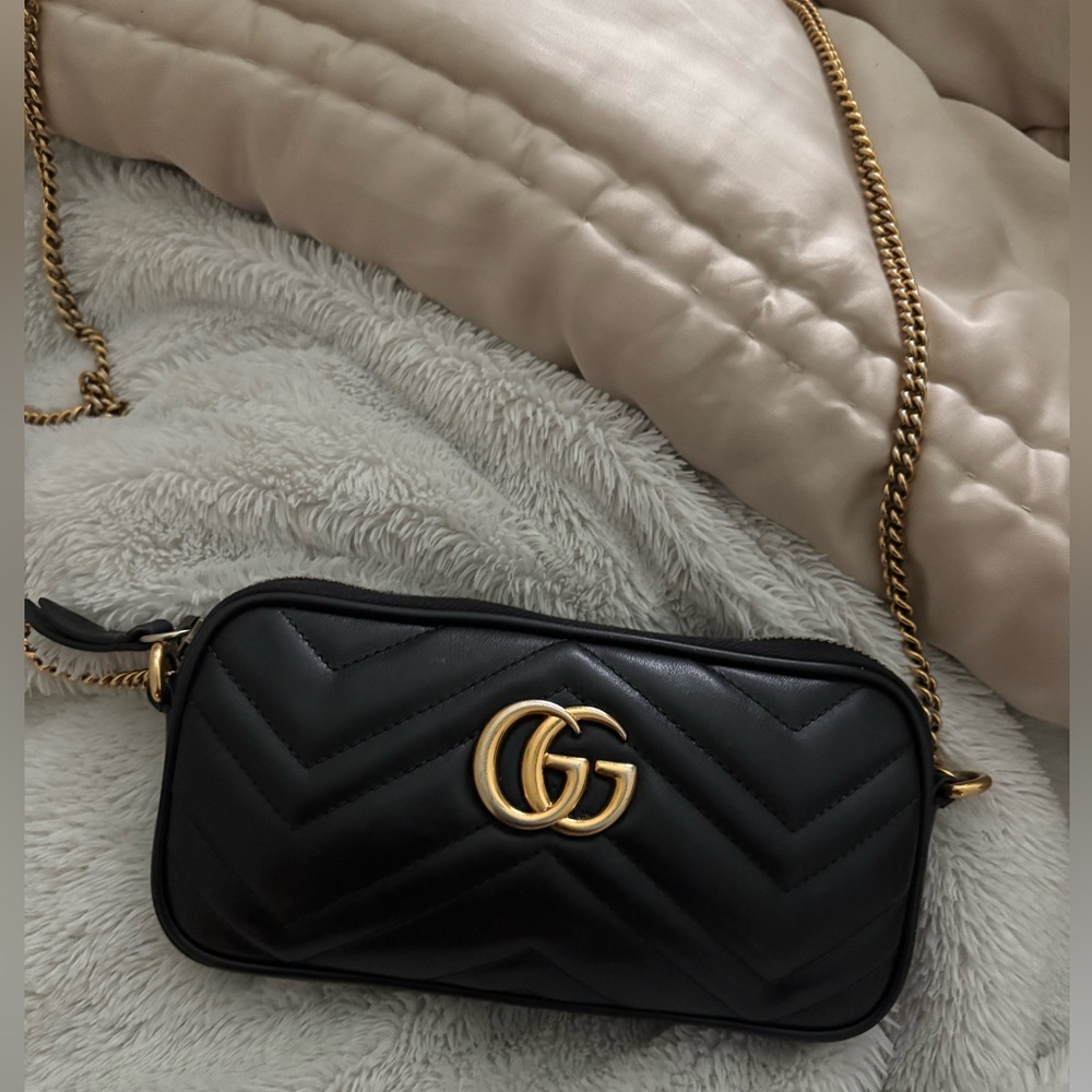 Gucci Black Quilted Crossbody with Gold Accents